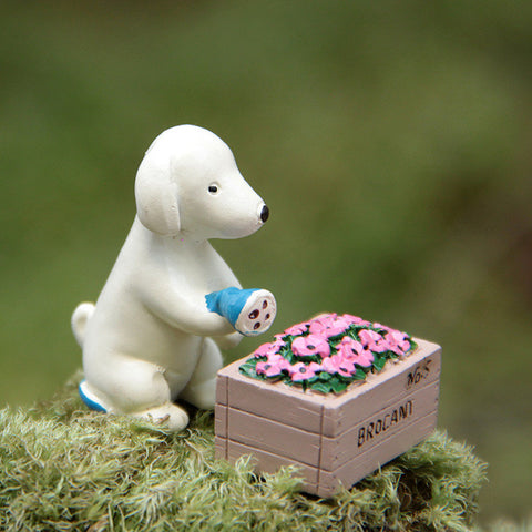 Miniature Puppy Watering Flower Figurine