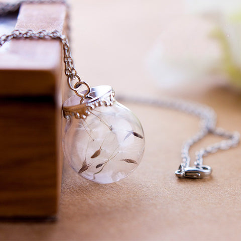 Glass Sphere Dandelion Necklace Lucky Charm